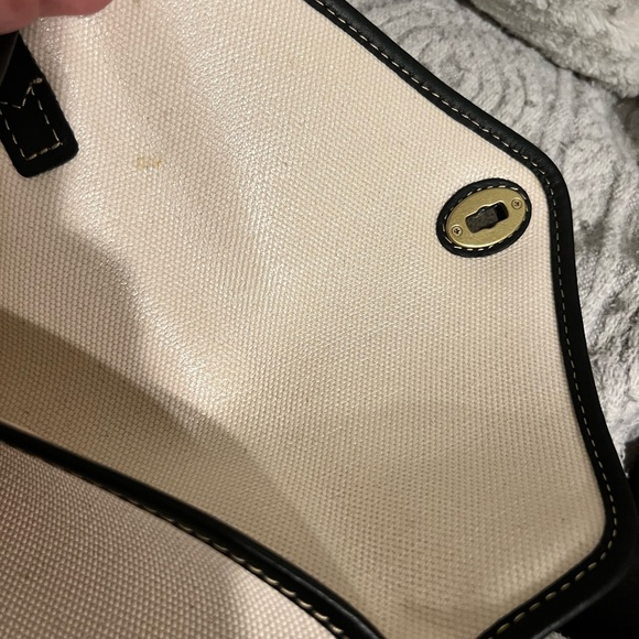 FOSSIL SLIM AUSTIN TECK CLUTCH CANVAS LARGE WRISTLET BONE AND BLACK NWT - Picture 6 of 8